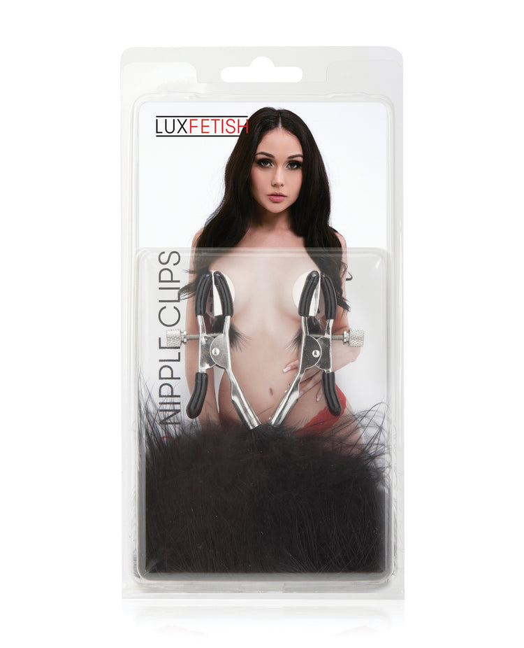 Lux Fetish Feather Nipple Clips - Black - Empower Pleasure