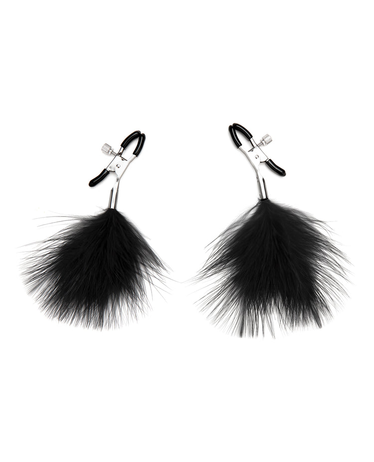 Lux Fetish Feather Nipple Clips - Black - Empower Pleasure