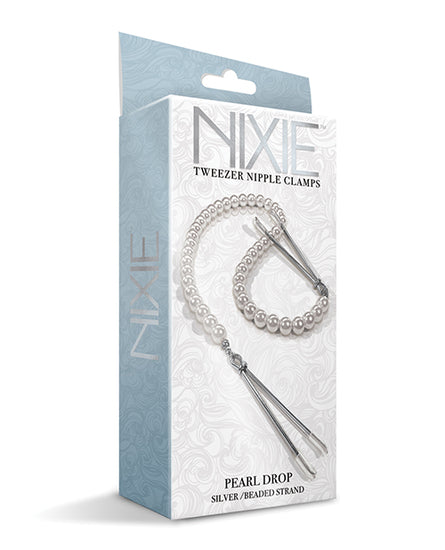 Nixie Pearl Drop Tweezer Nipple Clamps - Silver - Empower Pleasure