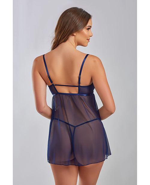 Jennie Cross Dyed Galloon Lace & Mesh Babydoll Navy SM - Empower Pleasure