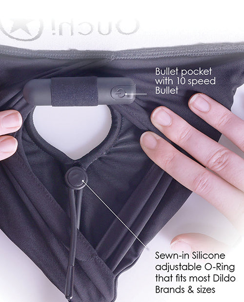 Shots Ouch Vibrating Strap On Brief - Black M/L - Empower Pleasure