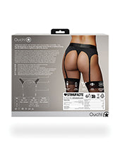 Shots Ouch Vibrating Strap On Thong w/Adjustable Garters - Black M/L - Empower Pleasure