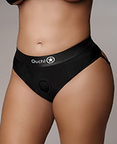 Shots Ouch Vibrating Strap On Thong w/Removable Rear Straps - Black XL/XXL - Empower Pleasure