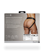 Shots Ouch Vibrating Strap On Panty Harness w/Open Back - Black M/L - Empower Pleasure