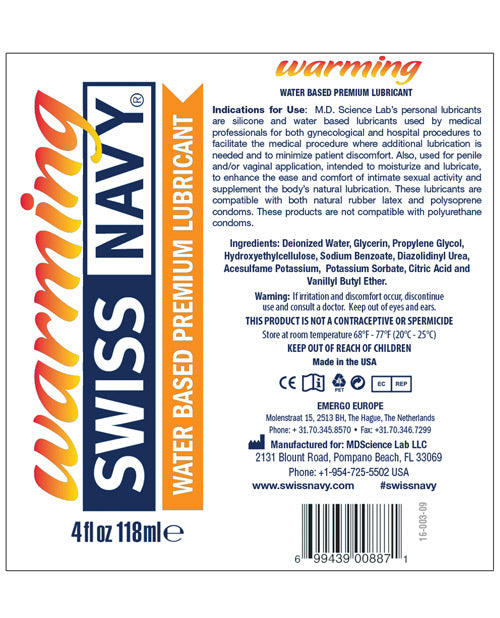 Swiss Navy Warming Water Based Lube - 4 oz - Empower Pleasure