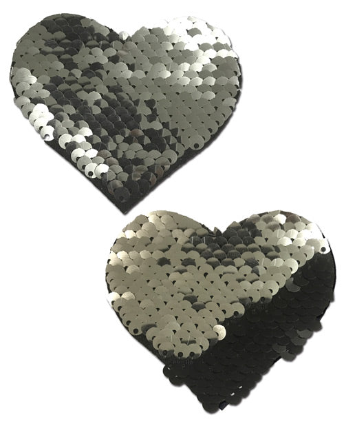 Pastease Color Changing Flip Sequins Heart - Slate/Black O/S - Empower Pleasure