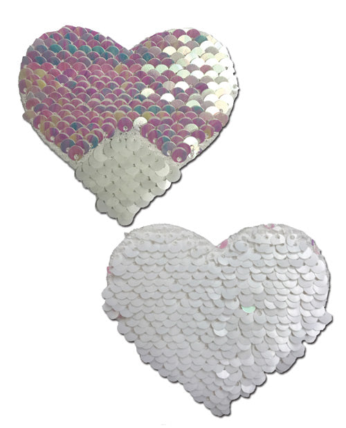 Pastease Color Changing Flip Sequins Heart - Pearl/White O/S - Empower Pleasure
