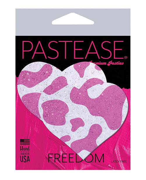 Pastease Premium Cow Print Glittery Velvet Heart - Pink Strawberry O/S