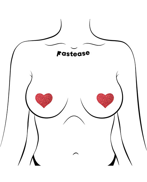 Pastease Premium Petites Glitter Heart - Red O/S Pack of 2 Pair - Empower Pleasure