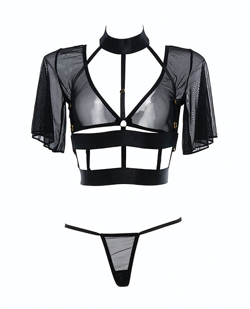 Adore Dreamer Sheer Mesh Strappy Top & Thong Black O/S - Empower Pleasure