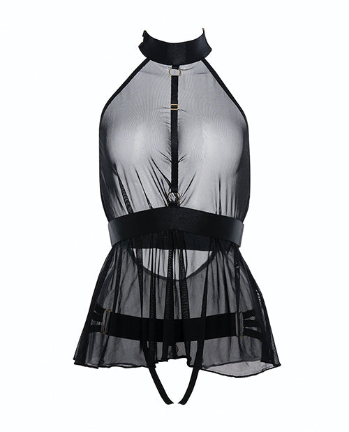 Adore Be My Baby Sheer Mesh Harness Babydoll & Open Panty Black O/S - Empower Pleasure