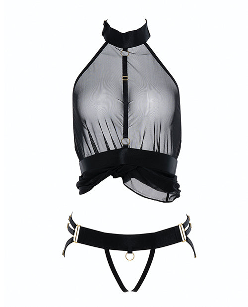 Adore Be My Baby Sheer Mesh Harness Babydoll & Open Panty Black O/S - Empower Pleasure