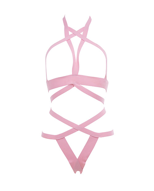 Kitten It's Complicated Open Elastic Strappy Bra & Open Back Panty Pink O/S - Empower Pleasure
