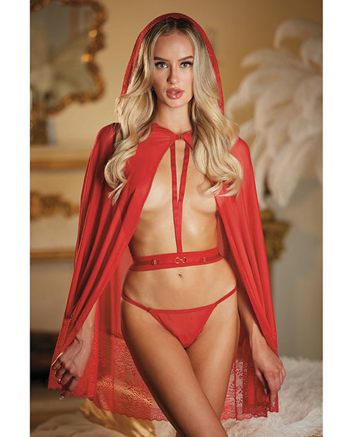 Allure Lace & Mesh Cape w/ Attached Waist Belt (G-String NOT included) Red O/S - Empower Pleasure