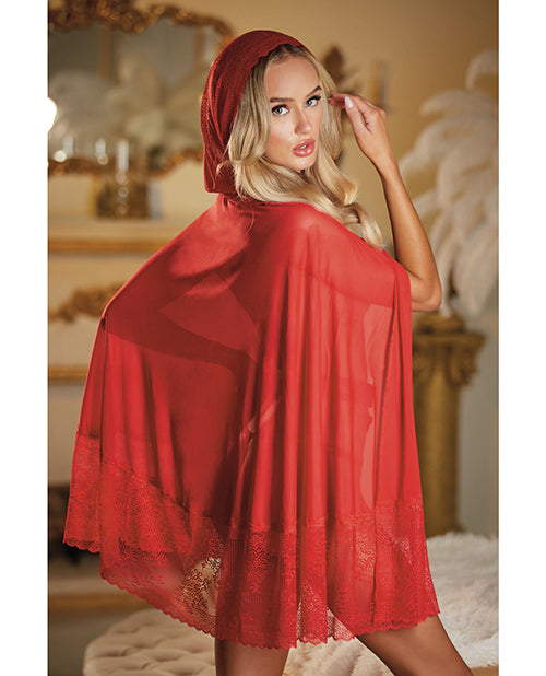 Allure Lace & Mesh Cape w/ Attached Waist Belt (G-String NOT included) Red O/S - Empower Pleasure
