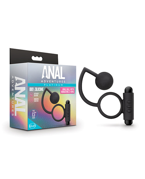 Blush Anal Adventures Platinum Silicone Anal Ball w/ Vibrating C Ring - Black