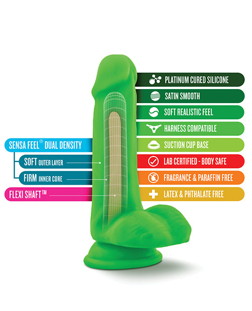 Blush Neo Elite 6" Silicone Dual Density Cock w/ Balls - Neon Green