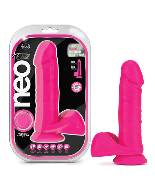 Blush Neo Elite 8" Silicone Dual Density Cock w/ Balls - Neon Pink
