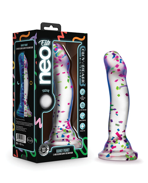 Blush Neo Elite Hanky Panky 7" Confetti Dildo - Glow in the Dark - Empower Pleasure