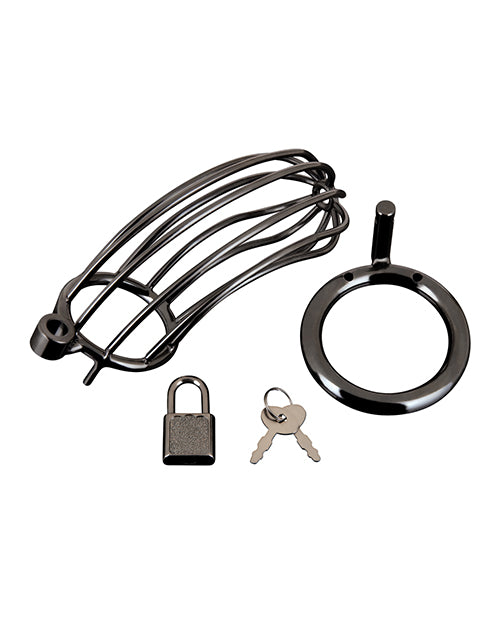 Blue Line Prisoner Cock Cage - Black - Empower Pleasure