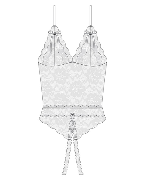 Stretch & Scallop Lace Crotchless Teddy White O/S