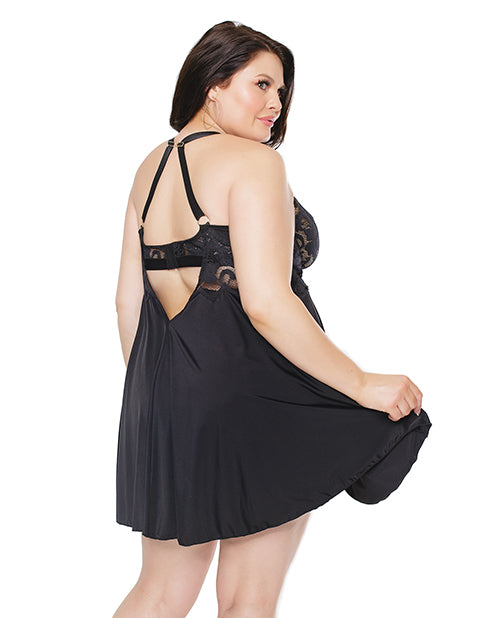 Scallop Stretch Lace & Microfiber Inner Bra Babydoll Black 3X/4X - Empower Pleasure