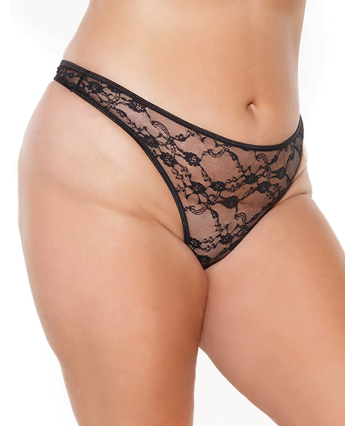 Stretch Lace High Leg Thong Black OS/XL - Empower Pleasure