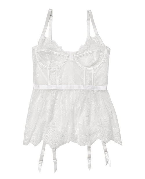 Lace & Powernet Underwire Cups Peplum Bustier - White