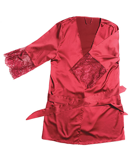 Stretch Satin Robe w/Eyelash Lace Sleeve Merlot
