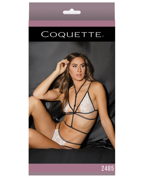Fashion Stretch Lace Bralette & Crotchless Panty with Harness - White/Black