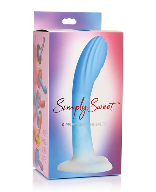 Curve Toys Simply Sweet 7" Rippled Silicone Dildo - Blue/White - Empower Pleasure
