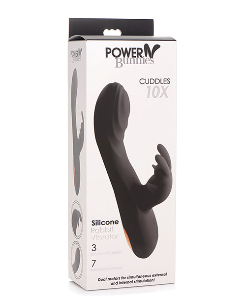 Curve Novelties Power Bunnies Cuddles 10x Silicone Rabbit Vibrator - Black - Empower Pleasure