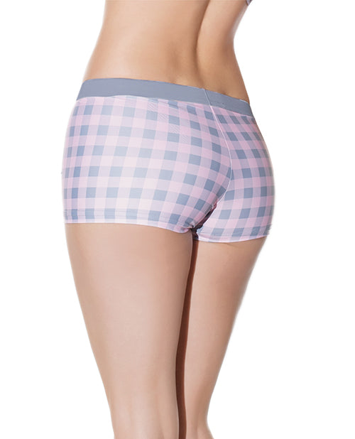 Crystal Pink Buffalo Check Print Short Grey/Pink O/S