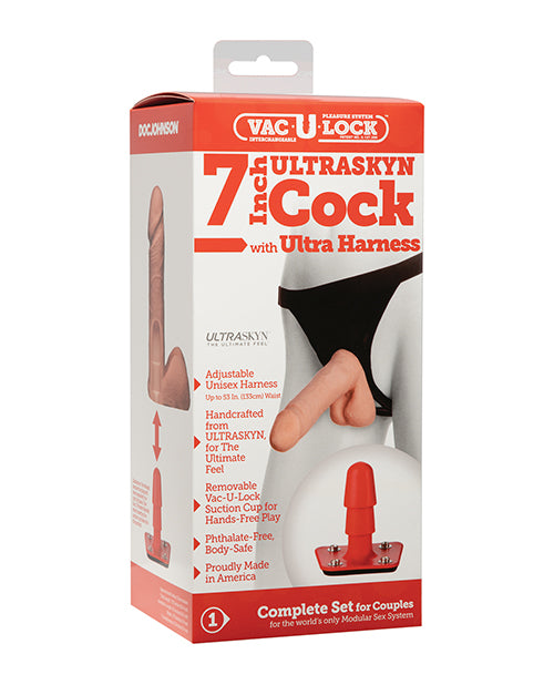 Ultra Harness 2 w/7" Ultraskyn Cock - White - Empower Pleasure