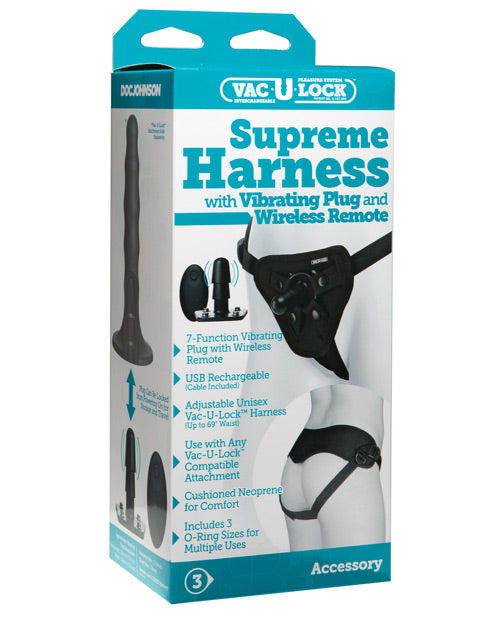 Vac-U-Lock Supreme Harness with Vibrating Plug - Black - Empower Pleasure