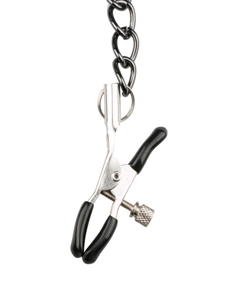 Easy Toys Faux Leather Collar with Nipple Chains - Black - Empower Pleasure