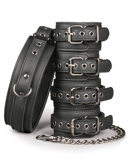 Easy Toys Fetish Set with Collar, Ankle & Wrist Cuffs - Black