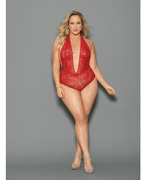 Euphoria Halter Tie Open Crotch & Butt Teddy - Red - Empower Pleasure