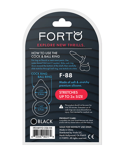 Forto F-88 Double Ring Liquid Silicone Cock Ring - Black - Empower Pleasure