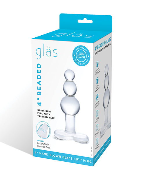Glas 4" Beaded Glass Butt Plug w/Tapered Base - Clear - Empower Pleasure