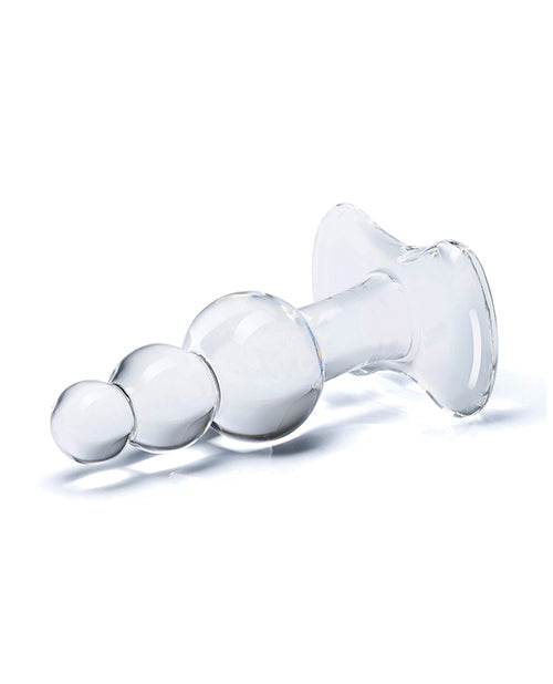 Glas 4" Beaded Glass Butt Plug w/Tapered Base - Clear - Empower Pleasure