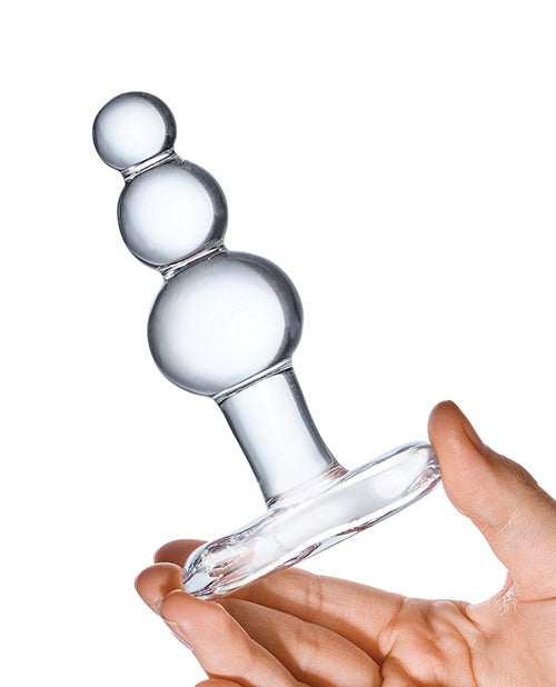 Glas 4" Beaded Glass Butt Plug w/Tapered Base - Clear - Empower Pleasure