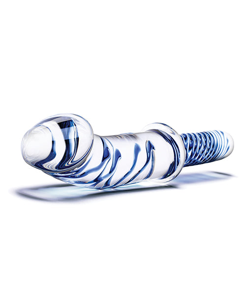 Glas 11" Realistic Double Ended Glass Dildo with Handle - Blue