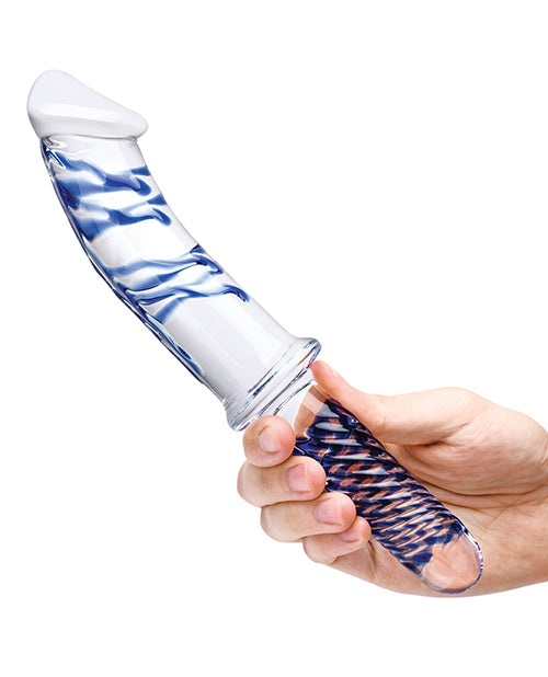 Glas 11" Realistic Double Ended Glass Dildo with Handle - Blue