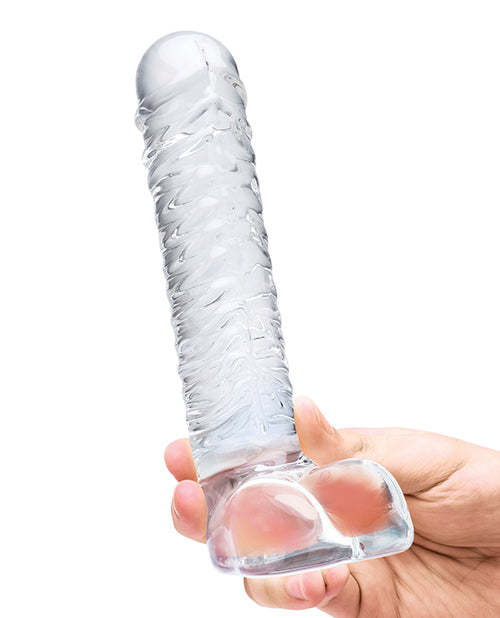 Glas 8" Realistic Ribbed Glass G-Spot Dildo with Balls - Clear - Empower Pleasure