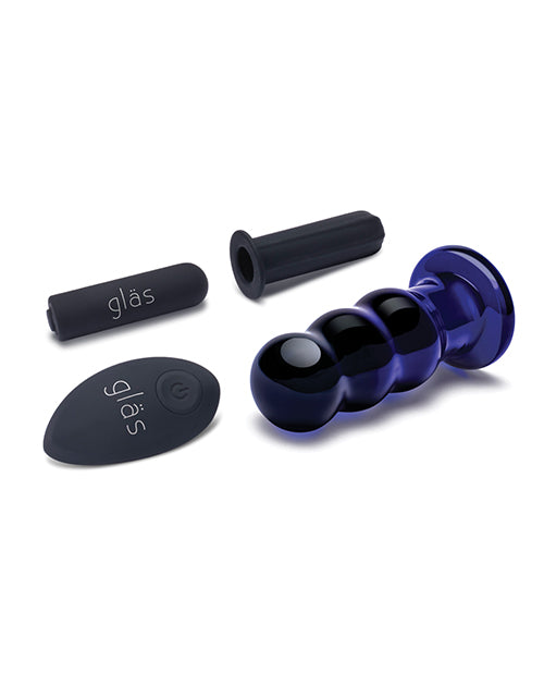 Glas 3.5" Rechargeable Vibrating Beaded Butt Plug - Blue - Empower Pleasure