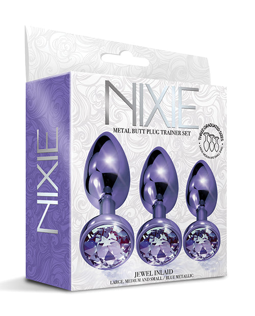Nixie Metal Butt Plug Trainer Set w/Inlaid Jewel - Purple Metallic - Empower Pleasure