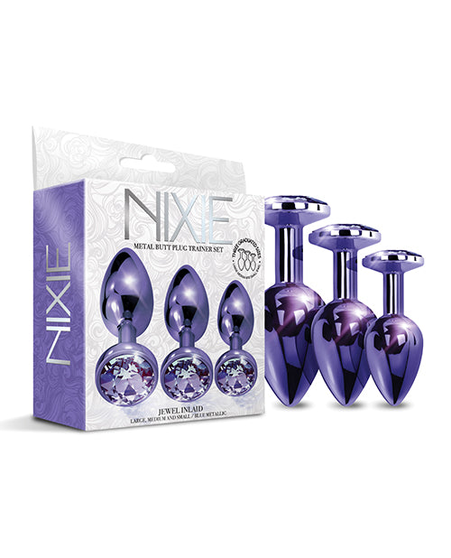 Nixie Metal Butt Plug Trainer Set w/Inlaid Jewel - Purple Metallic - Empower Pleasure