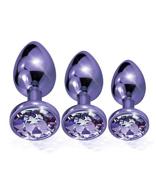 Nixie Metal Butt Plug Trainer Set w/Inlaid Jewel - Purple Metallic - Empower Pleasure