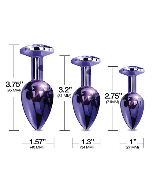 Nixie Metal Butt Plug Trainer Set w/Inlaid Jewel - Purple Metallic - Empower Pleasure